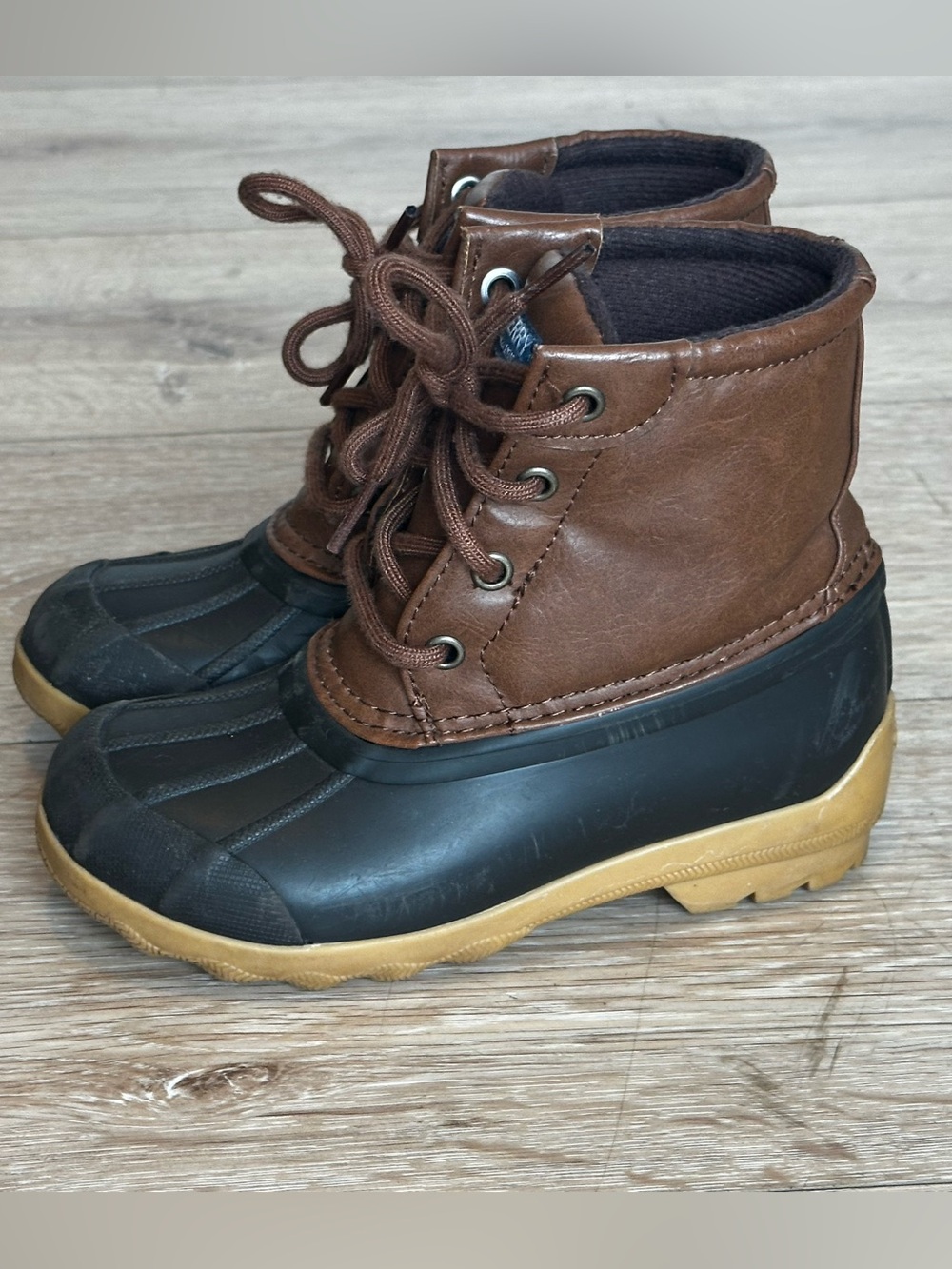 Sperry Port Duck Brown and Black Kids Waterproof Lace-Up Boots